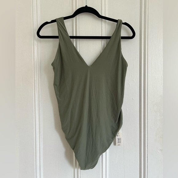 aerie Tops - Aerie Smoothez Plunge Olive Green Bodysuit